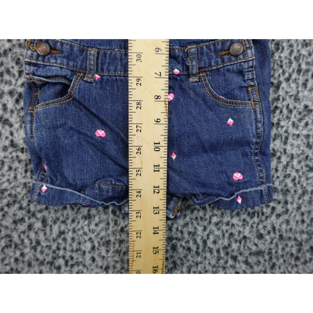 OshKosh Bgosh Toddler Girls Heart Embroidered Denim Shortalls Blue 24M Excellent